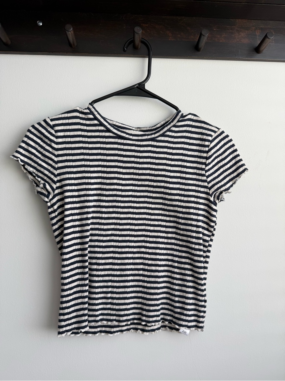 100% Cotton Striped Short-Sleeve Ribbed Tee - Black & White